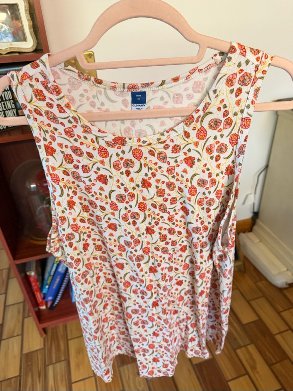 Old Navy White Tank Top with Red Floral Pattern